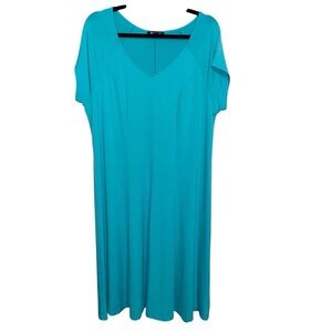 Roamans Dress Womens 18W Stretch Turquoise Blue Green Resortwear Coastal Midi
